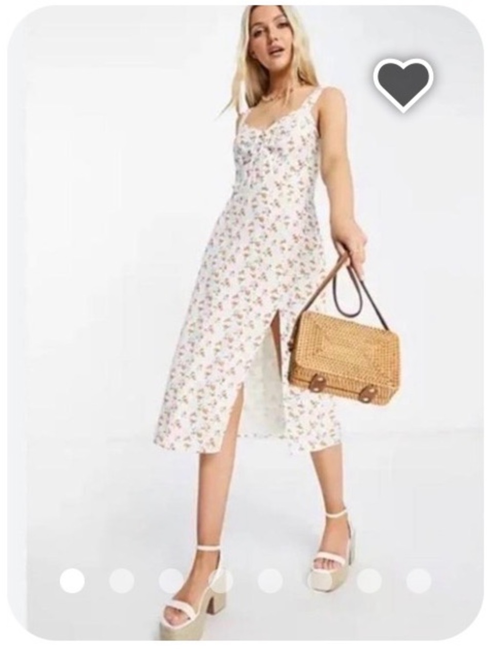 Abercrombie & Fitch White Floral Midi Slip Dress with Side Split